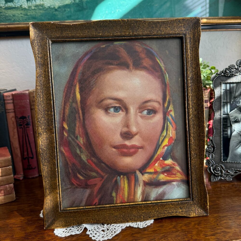 1950's Framed Picture with Beautiful Lady - Picture 5 of 13